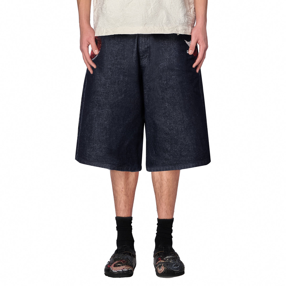 "yakuza" indigo raw Jorts 01