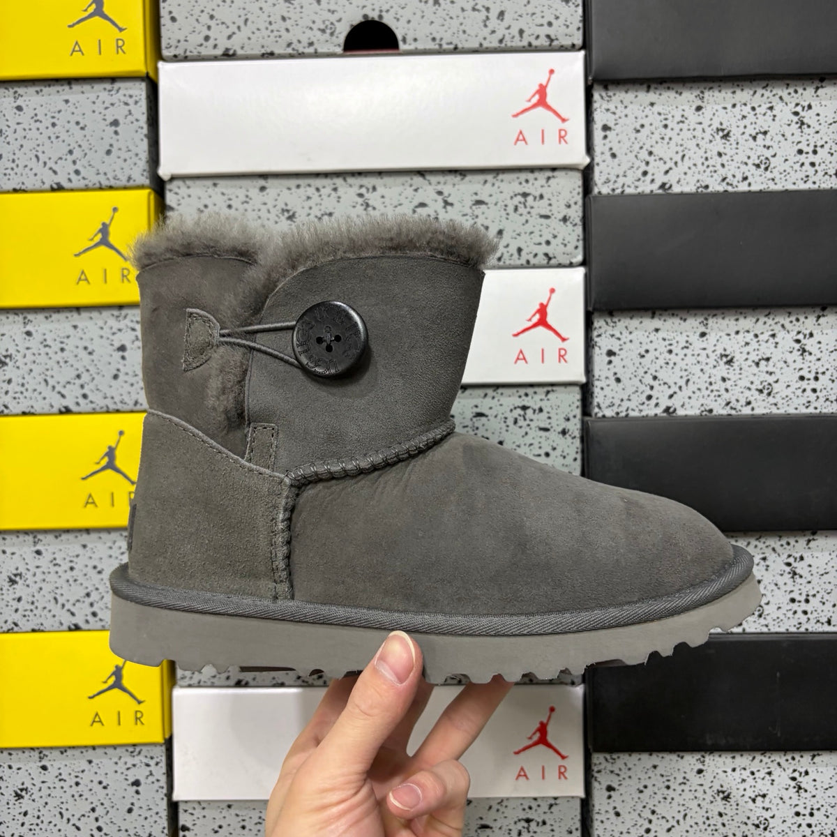 Mid-Calf Boots with Wooden Buckle – Grey (6422) | Sizes 35–40