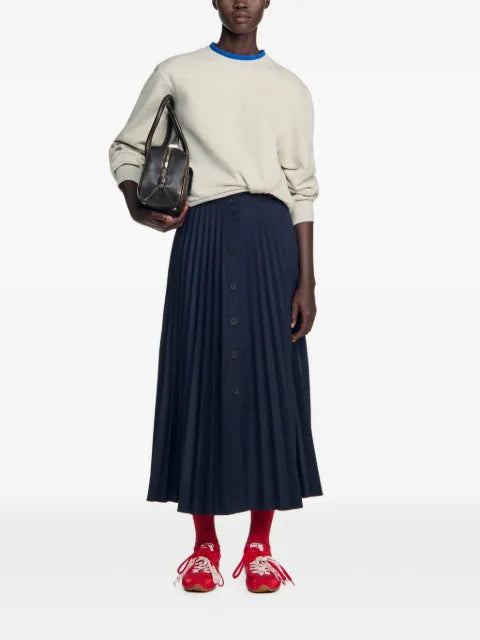 SANDRO pleated button-down midi skirt