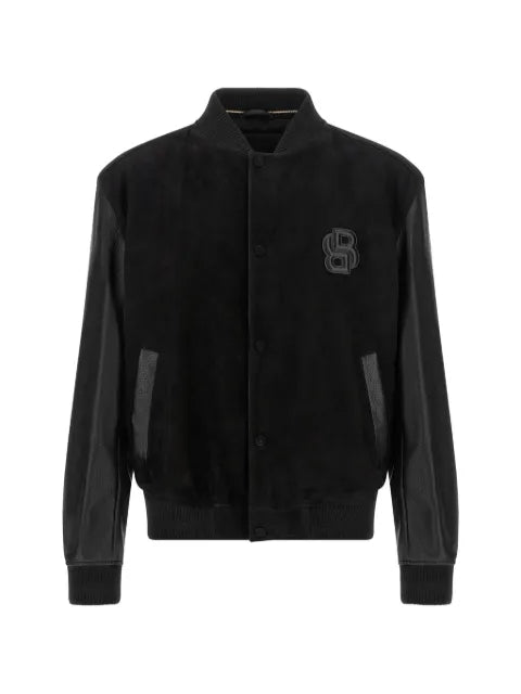 BOSS monogram-patch bomber jacket