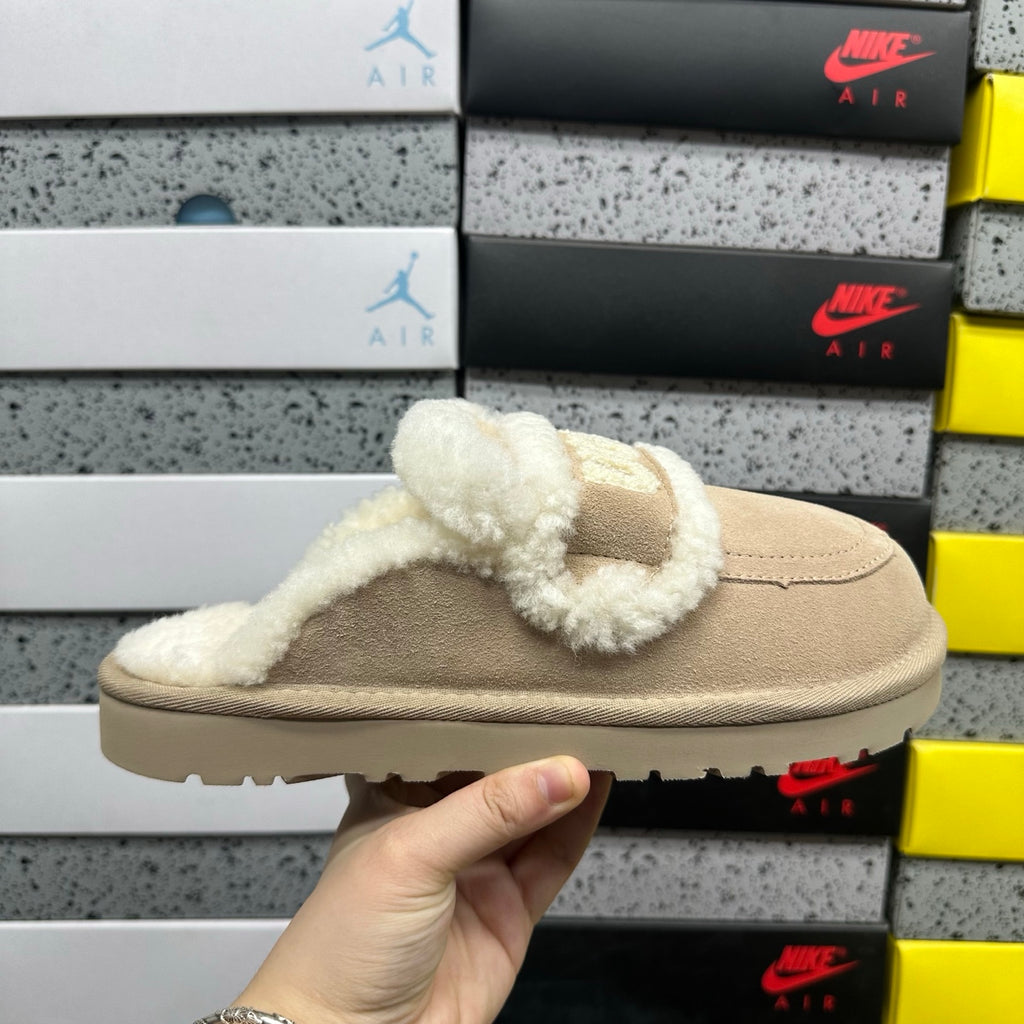 Embroidered Slip-On Snow Boots in Khaki – Cozy Winter Mules (EU Sizes 35–40)