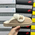 Embroidered Slip-On Snow Boots in Khaki – Cozy Winter Mules (EU Sizes 35–40)