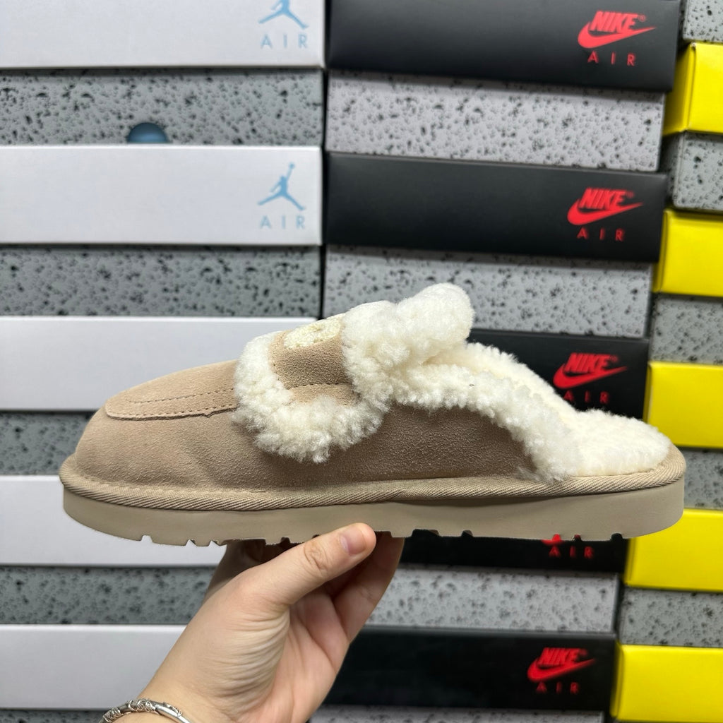 Embroidered Slip-On Snow Boots in Khaki – Cozy Winter Mules (EU Sizes 35–40)