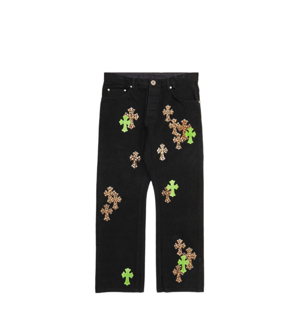 Chrome Hearts Cross Patch Denin Black/Green/Cheetah