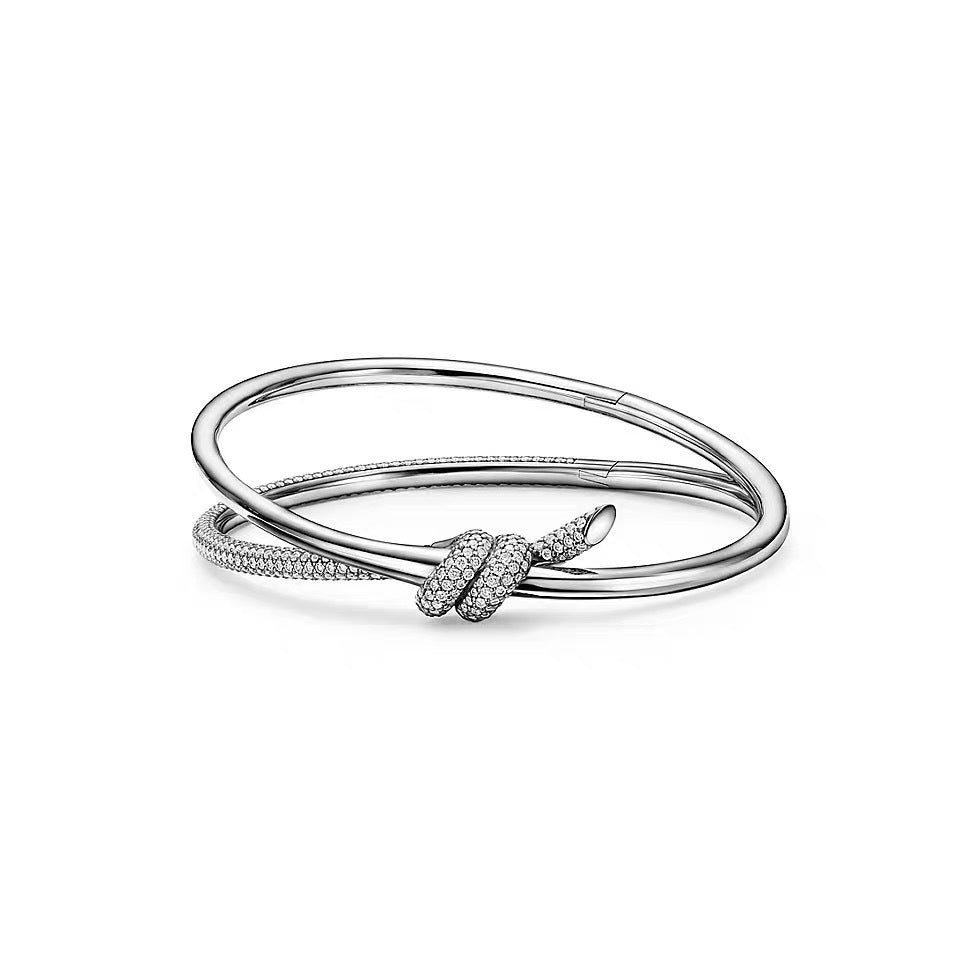 Tiffany Style Knot Cubic Zirconia 18K Gold-Plated Bangle