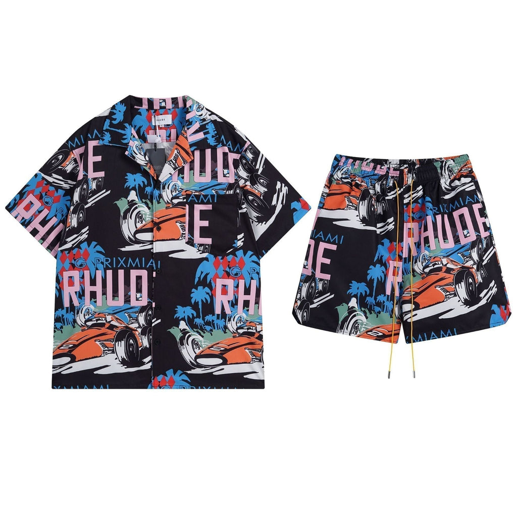 Rhude T-shirt Racing Letter Logo Casual Short Sleeve Shirt, Shorts