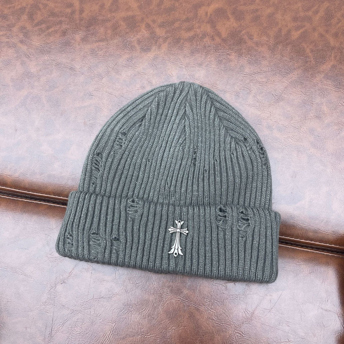 Chrome Heart Beanie Knitted Hat Women's Thick Wool Hat Cross Cold Hat