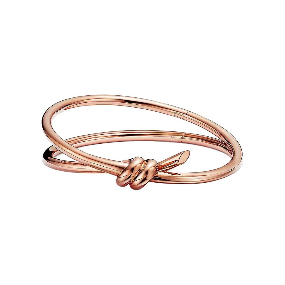 Tiffany Style Knot Cubic Zirconia 18K Gold-Plated Bangle