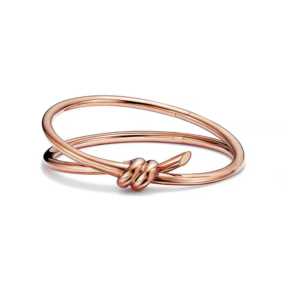 Tiffany Style Knot Cubic Zirconia 18K Gold-Plated Bangle