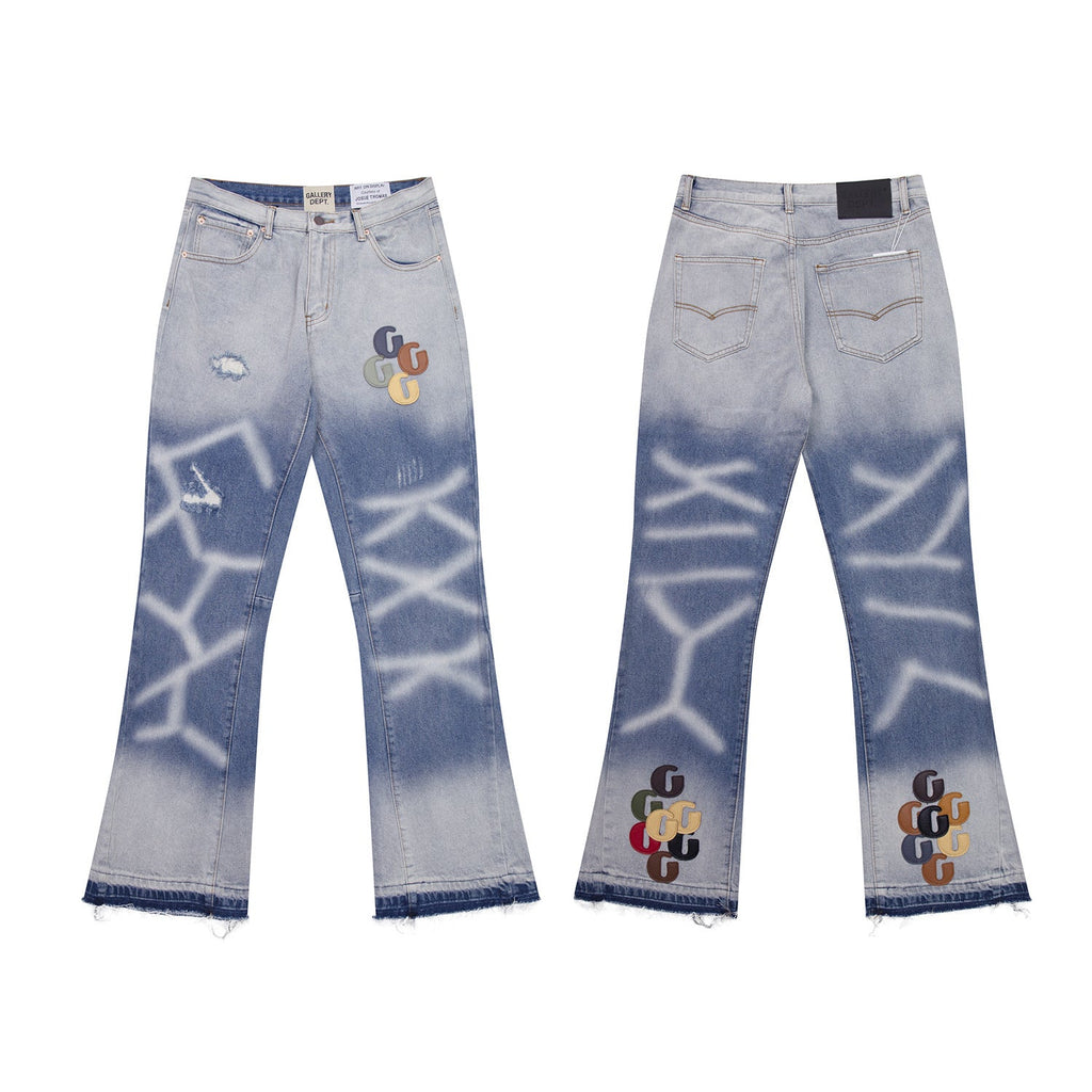 Gallery Dept Jeans leather label embroidery water ripple gradual change wash jeans