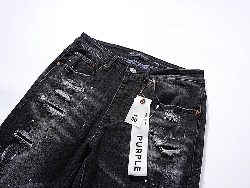 Purple Brand Black Paint-Splatter Distressed Jeans