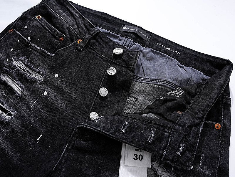 Purple Brand Black Paint-Splatter Distressed Jeans