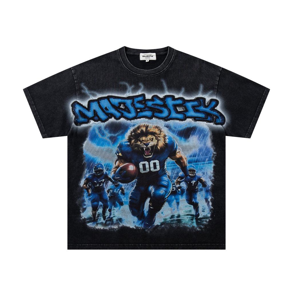 MAJESTIK Football Lion Graphic T-Shirt