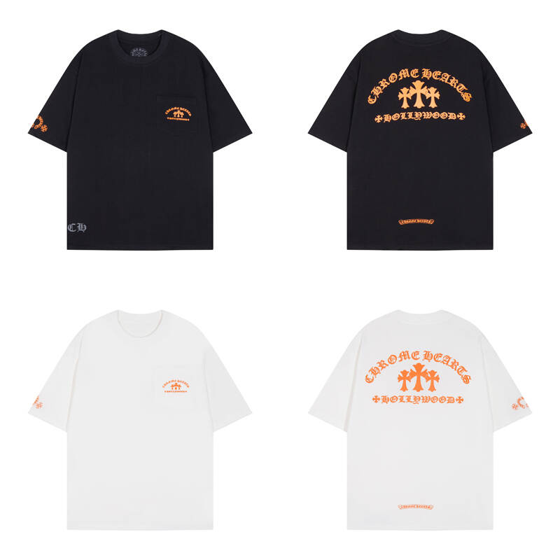 Chrome Hearts Orange Three-Cross Slogan Short Sleeve Tshirt 6129