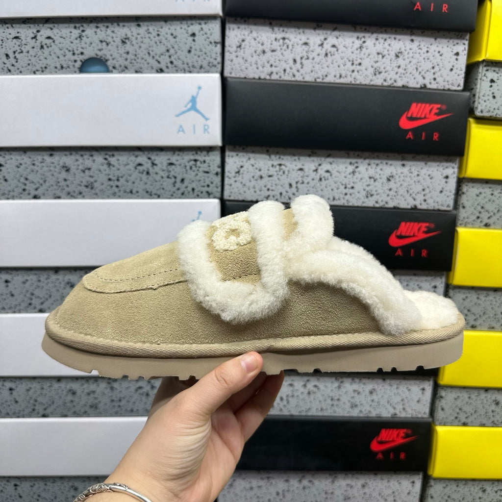 Embroidered Slip-On Snow Boots in Sand – Cozy Winter Mules (EU Sizes 35–40)