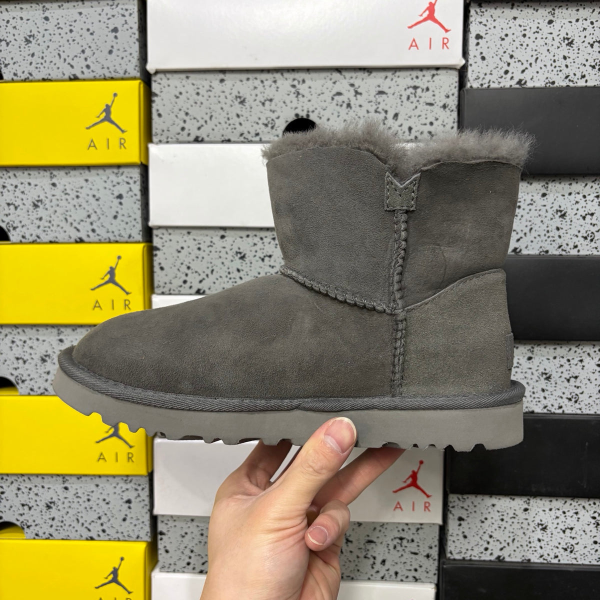 Mid-Calf Boots with Wooden Buckle – Grey (6422) | Sizes 35–40