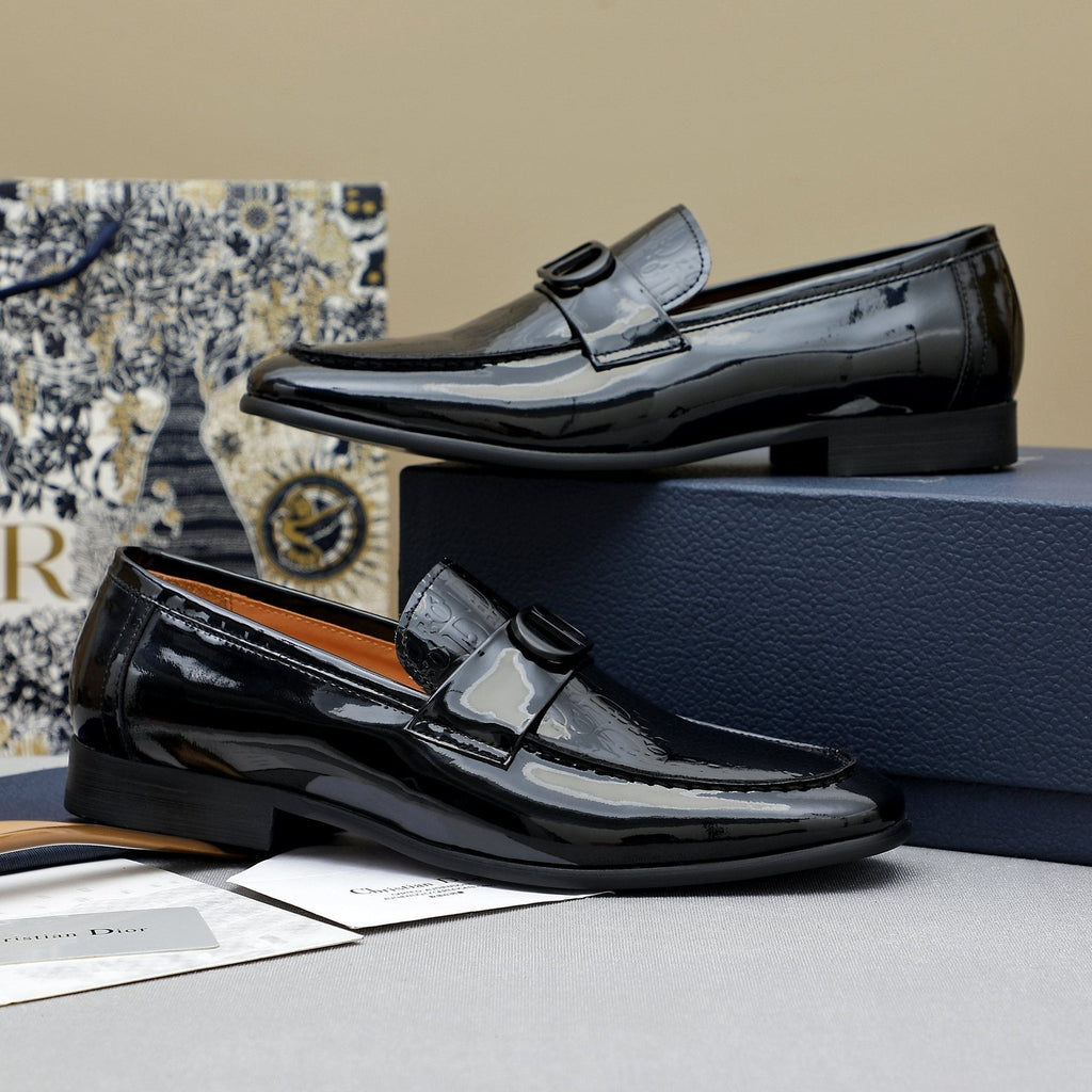 Dior Black Glossy Slip-On Loafers