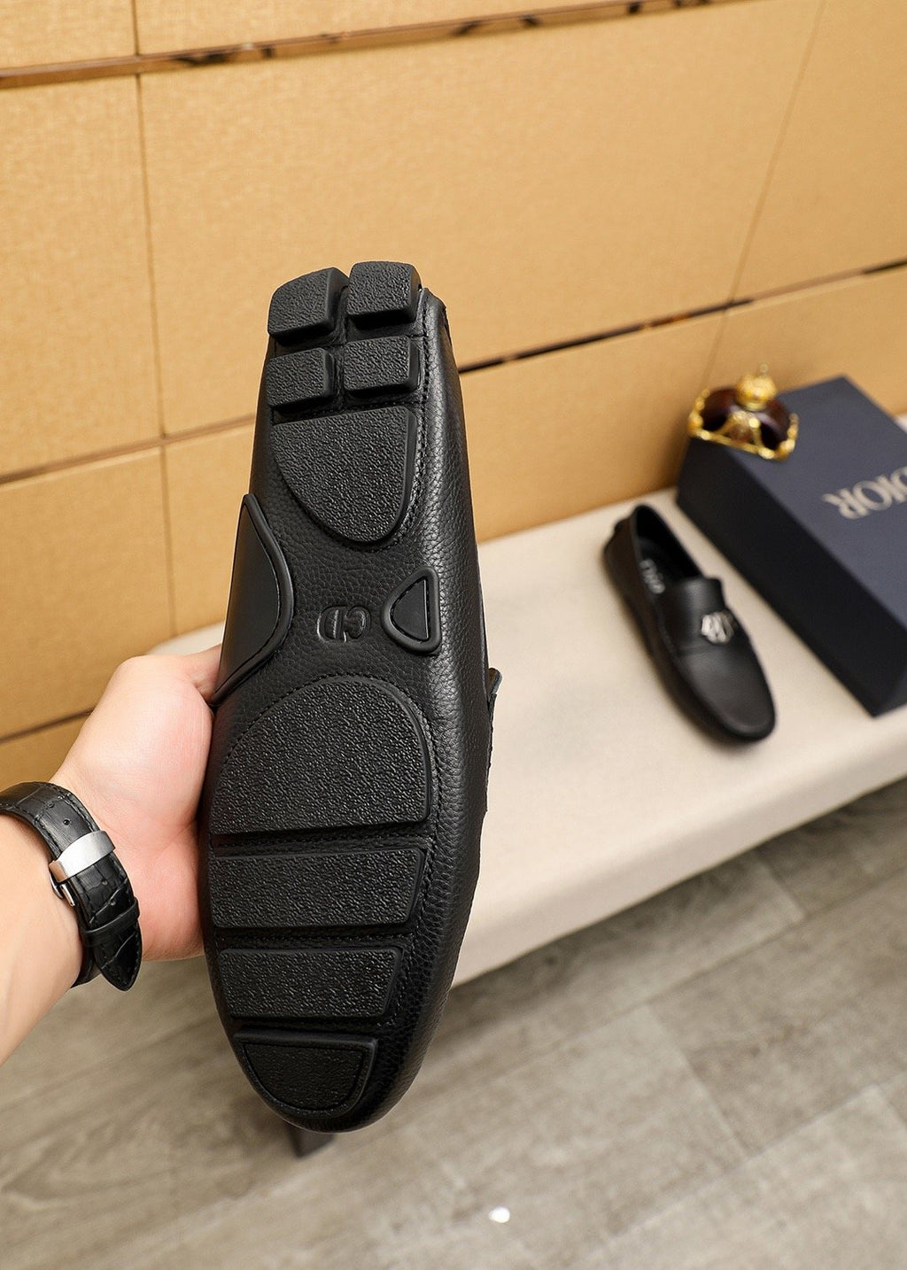 Dior Black Textured Leather Loafers