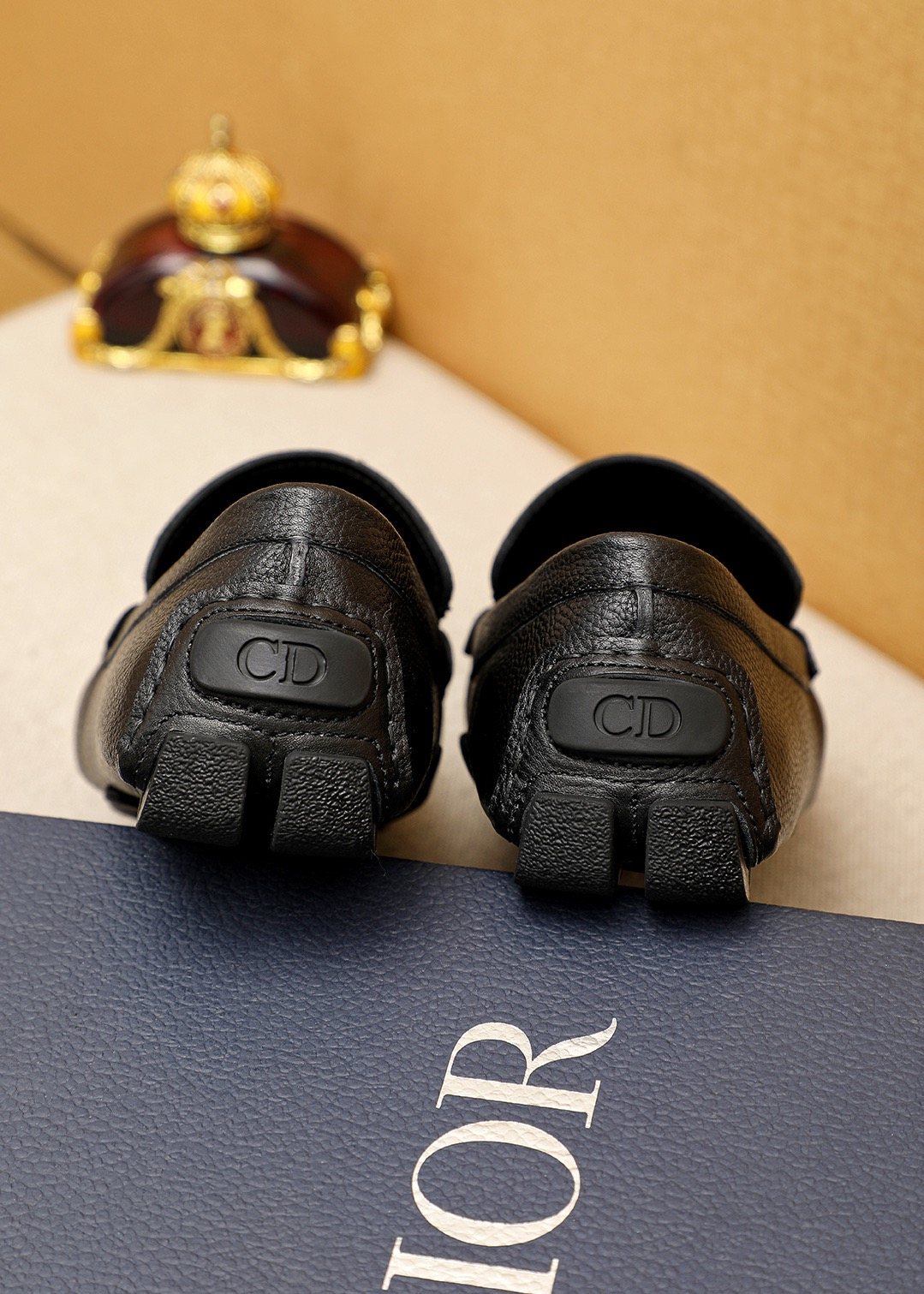 Dior Black Textured Leather Loafers