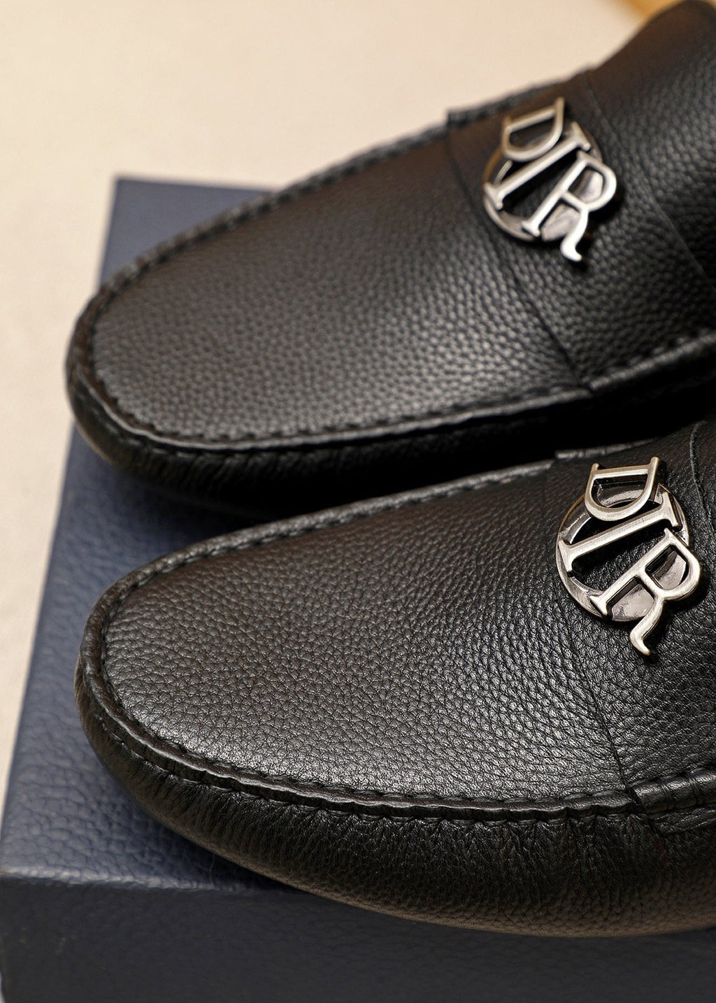 Dior Black Textured Leather Loafers