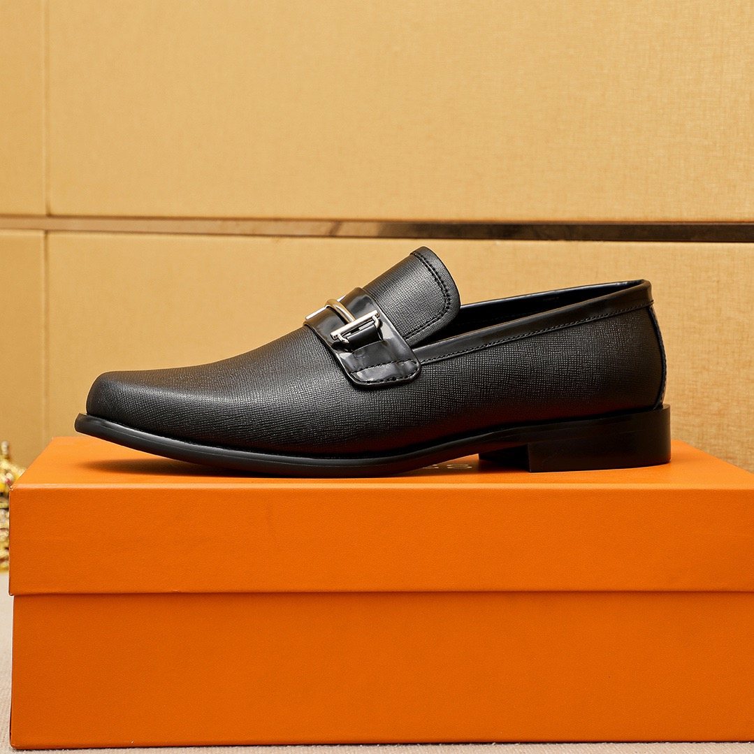 Hermès Black Hardware Slip-On Loafers