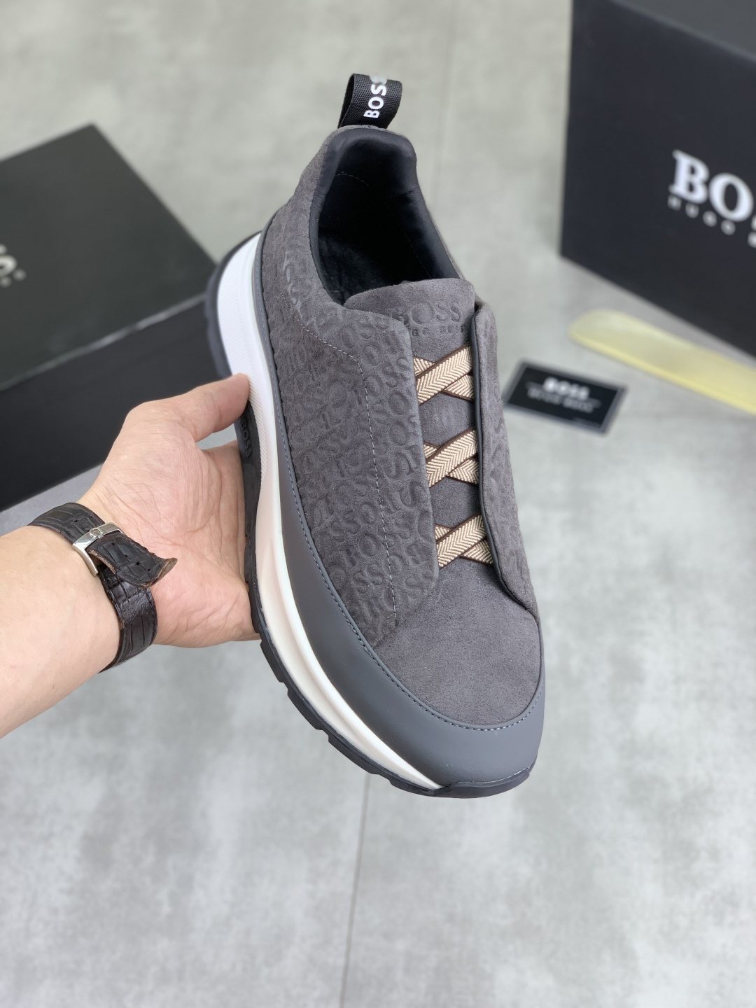BOSS Textured Low-Top Lace-Up Sneakers