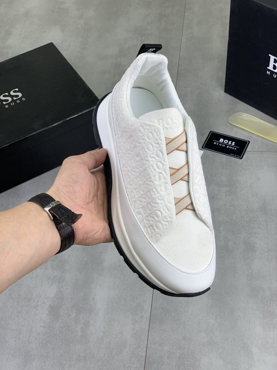 BOSS Textured Low-Top Lace-Up Sneakers